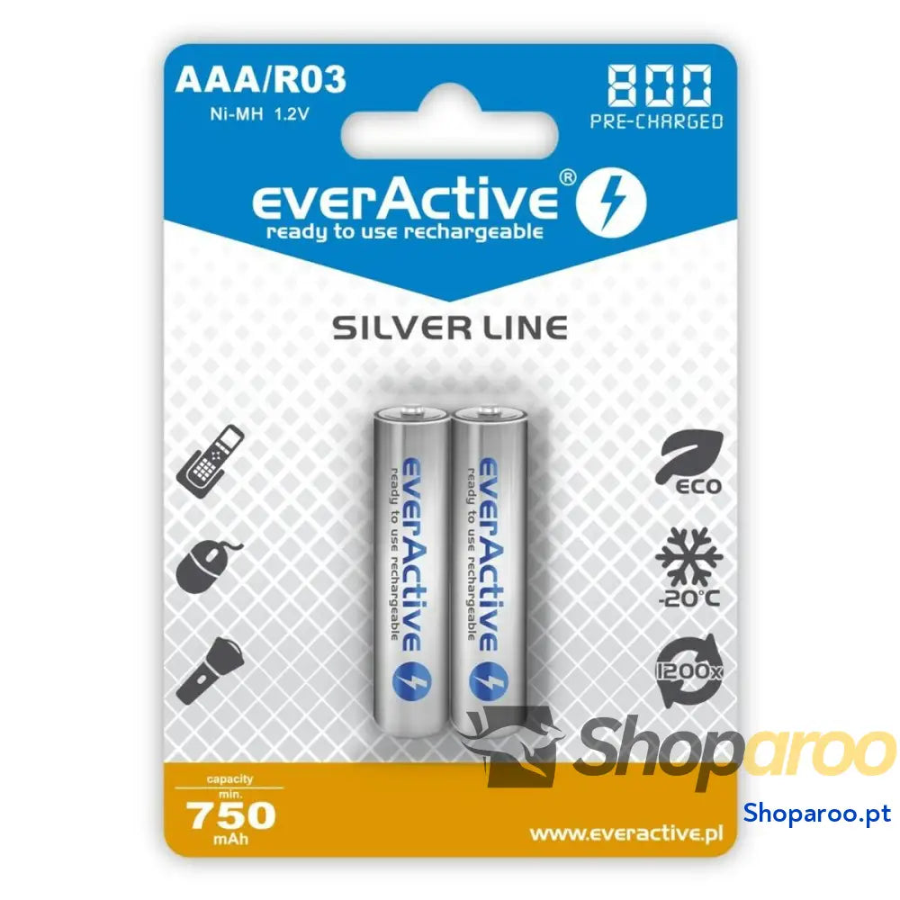 Pilhas Recarregáveis EverActive EVHRL03-800 AAA R03 1,2 V 3.7 V (2 Unidades)