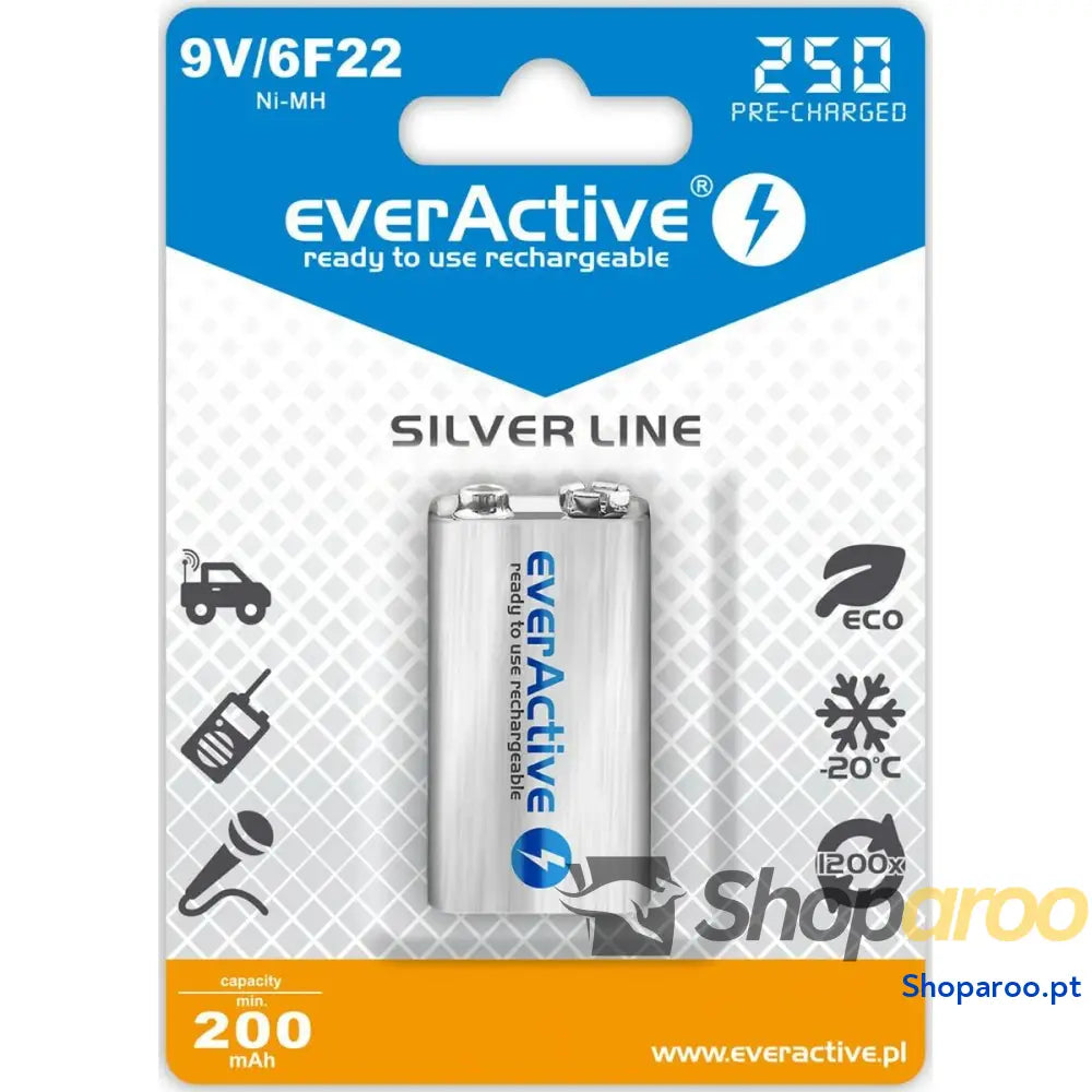 Pilhas Recarregáveis EverActive EVHRL22-250 6F22 200 mAh 9 V