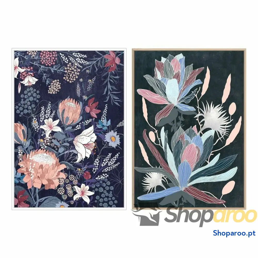 Pintura DKD Home Decor 53 x 4,3 73 cm Bloemen Moderno (2 Unidades)
