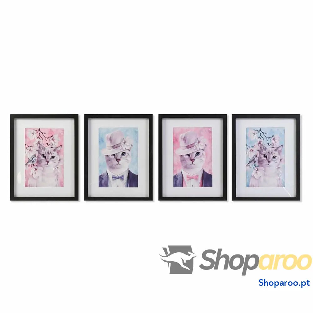 Pintura DKD Home Decor Gatos (35 x 2,5 45 cm) 2 (4 Unidades)