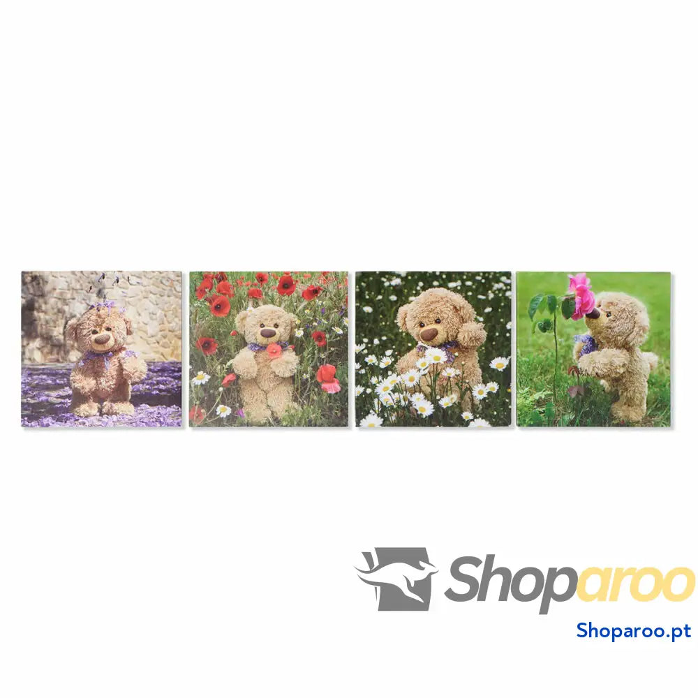 Pintura DKD Home Decor S3018130 Urso Infantil (28 x 1,5 28 cm) (4 Unidades)