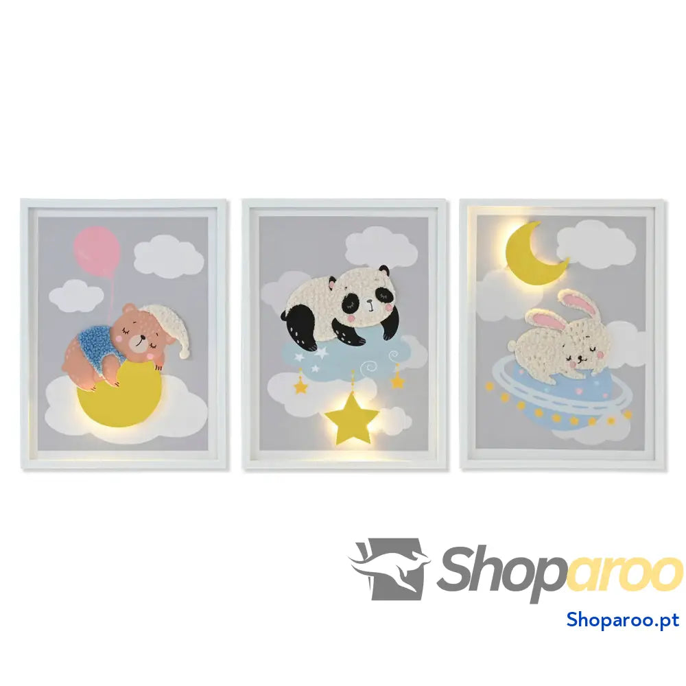 Pintura Home ESPRIT Amarelo Cinzento Infantil 30 x 1,8 40 cm (4 Unidades)
