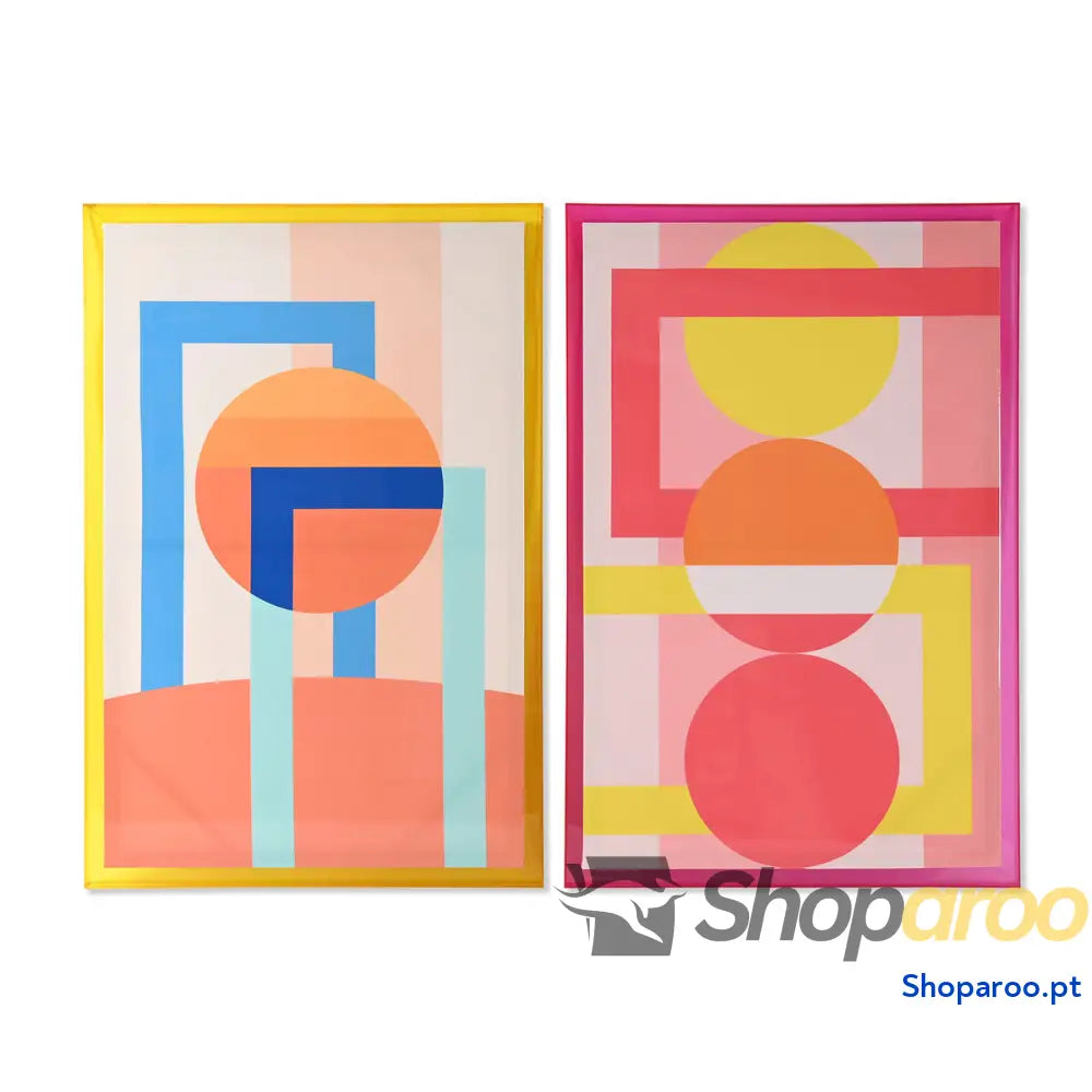 Pintura Home ESPRIT Amarelo Cor de Rosa Moderno Urbana 80 x 3,3 120 cm (2 Unidades)