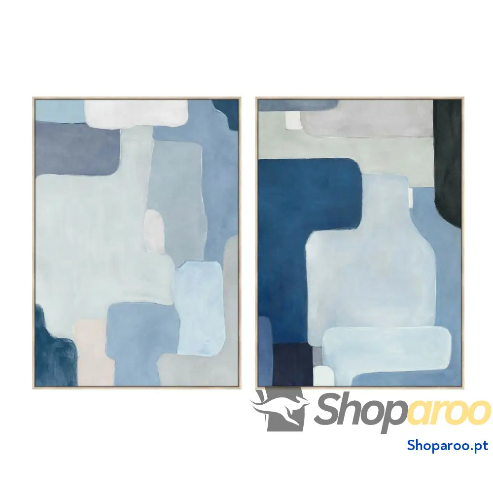 Pintura Home ESPRIT Azul Abstrato Urbana 100 x 4 140 cm (2 Unidades)