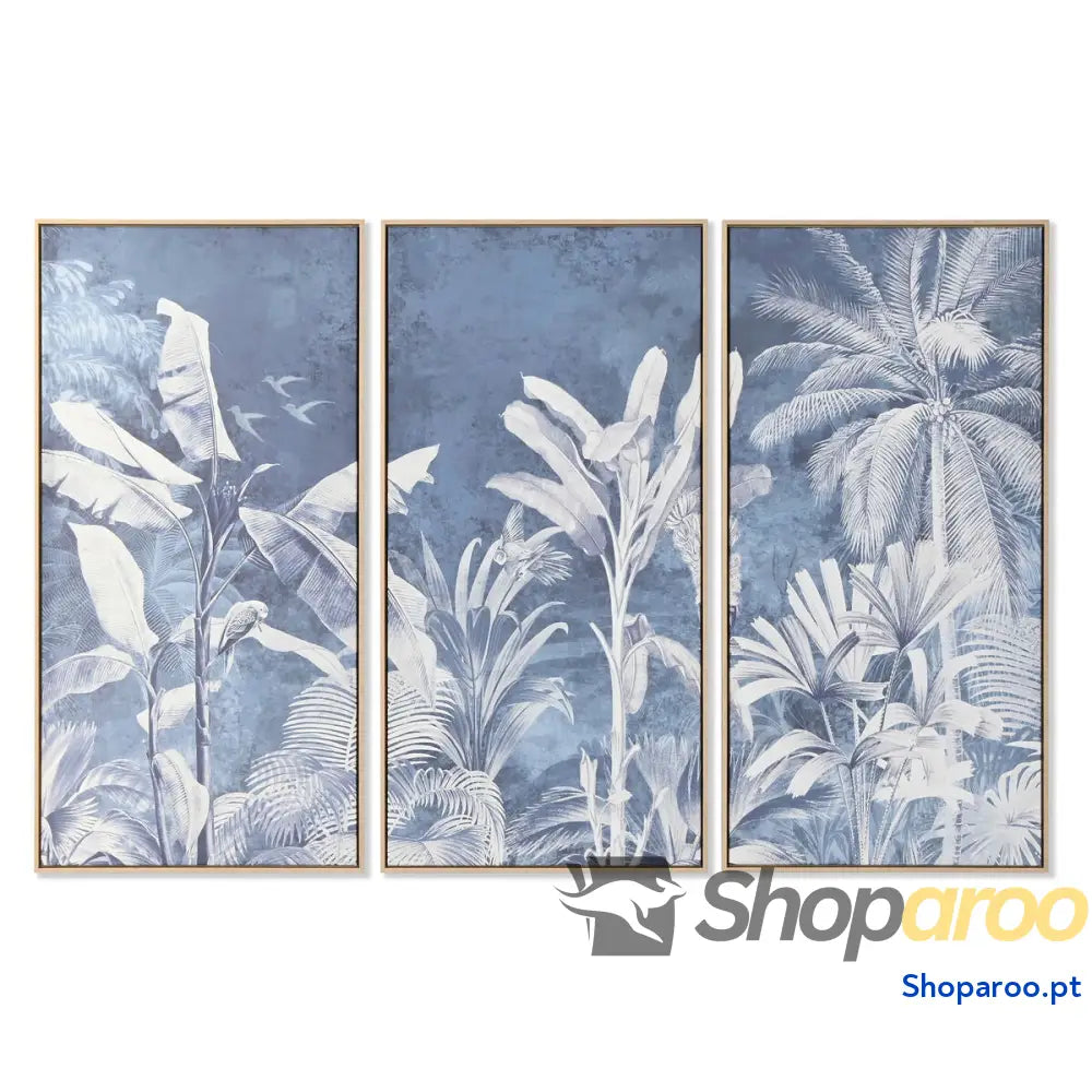 Pintura Home ESPRIT Azul Palmeiras Tropical 180 x 4 120 cm (3 Peças)
