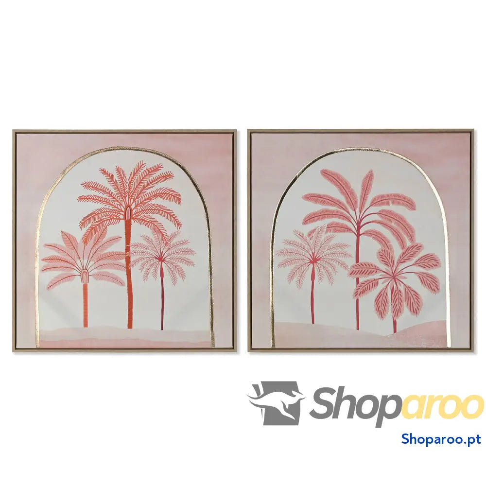 Pintura Home ESPRIT Bege Coral Palmeiras Colonial 60 x 2,5 cm (2 Unidades)