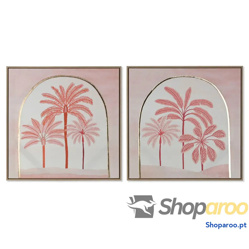 Pintura Home ESPRIT Bege Coral Palmeiras Colonial 60 x 2,5 cm (2 Unidades)