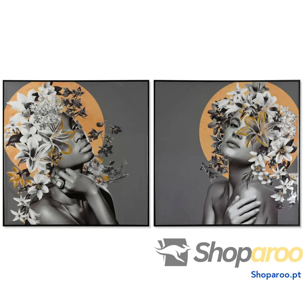Pintura Home ESPRIT Bloemen Moderno 100 x 3,5 cm (2 Unidades)