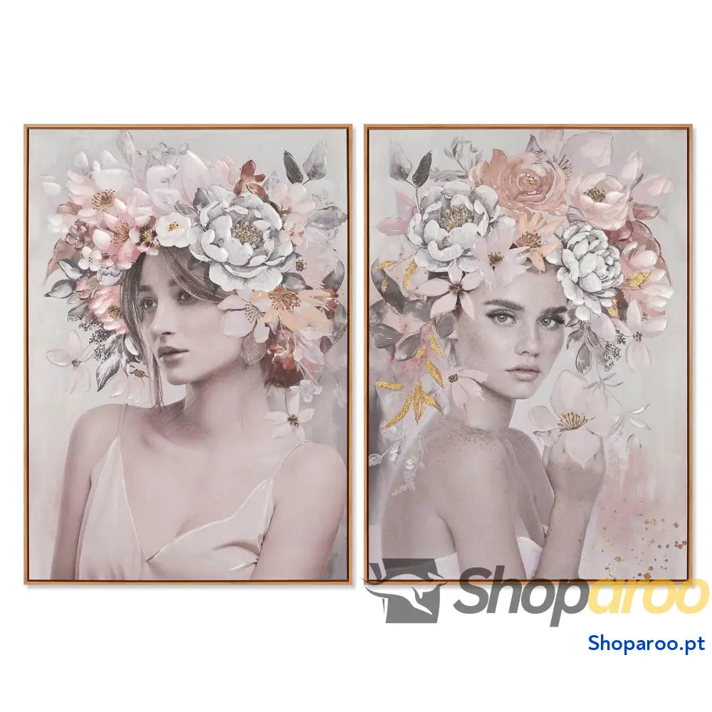 Pintura Home ESPRIT Bloemen Moderno 70 x 3,5 100 cm (2 Unidades)