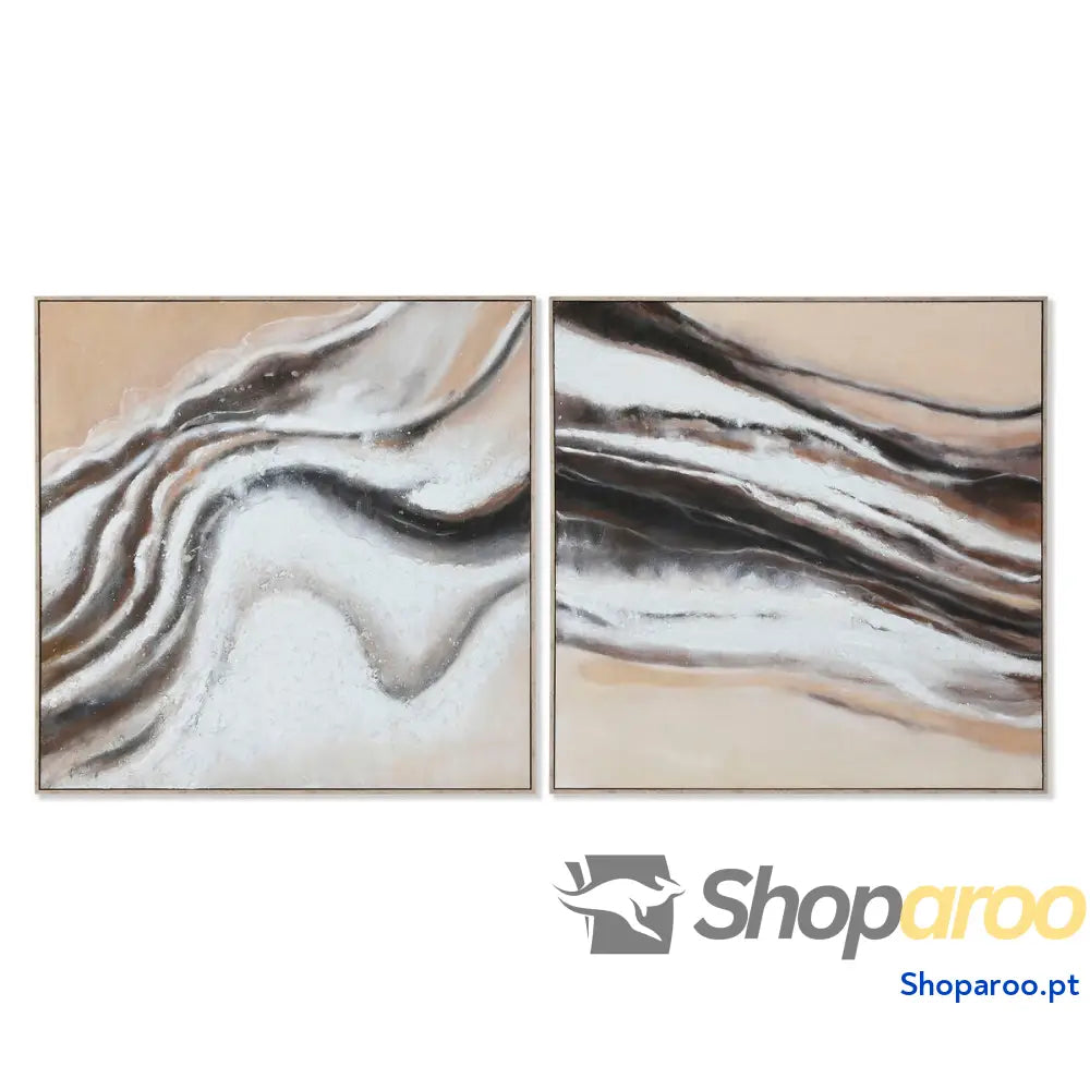 Pintura Home ESPRIT Branco Bege Juta poliestireno Abstrato Moderno 102 x 3,2 cm (2 Unidades)