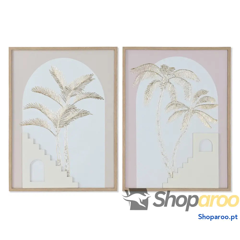 Pintura Home ESPRIT Branco Bege Palmeiras Escandinavo 45 x 2,2 60 cm (2 Unidades)