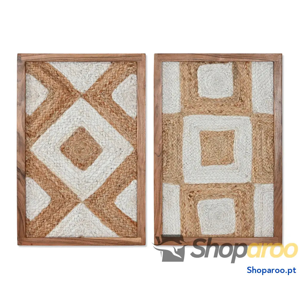 Pintura Home ESPRIT Branco Natural Geométrico Boho 40 x 3 60 cm (2 Unidades)
