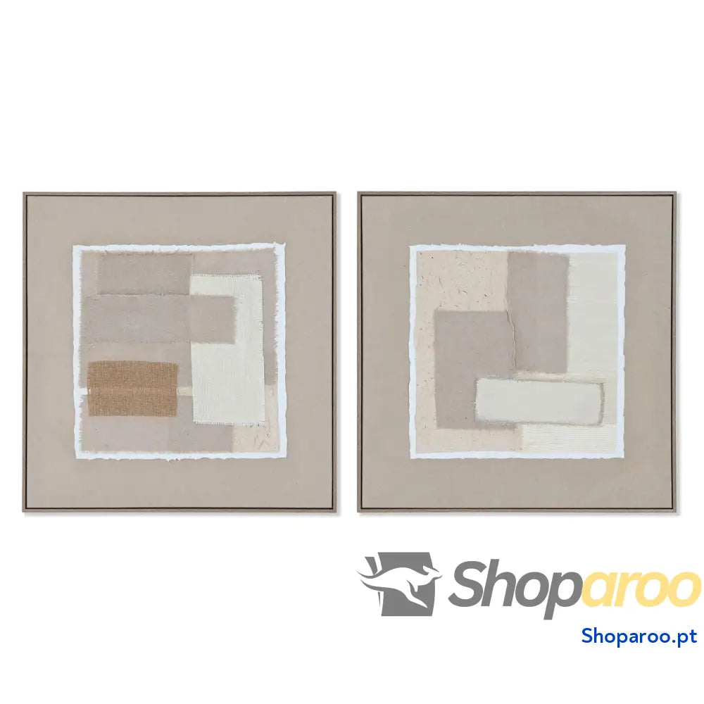 Pintura Home ESPRIT Castanho Bege Juta poliestireno Abstrato Urbana 62 x 3,2 cm (2 Unidades)