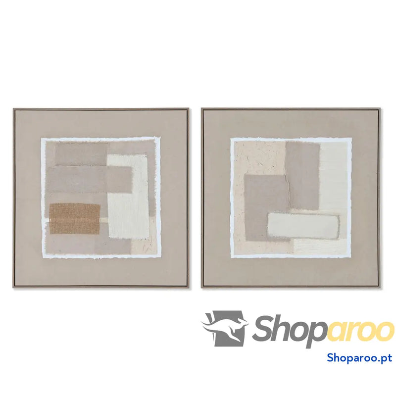 Pintura Home ESPRIT Castanho Bege Juta poliestireno Abstrato Urbana 62 x 3,2 cm (2 Unidades)