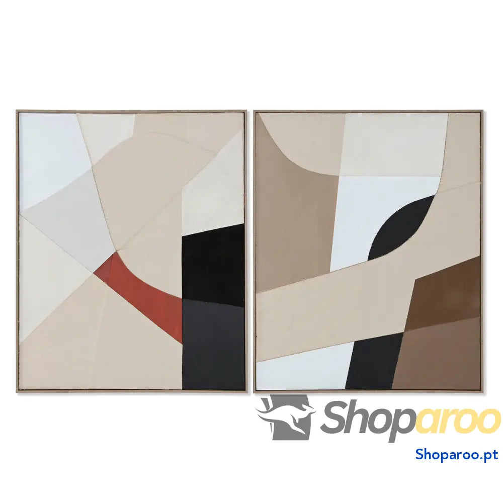 Pintura Home ESPRIT Castanho Bege Juta poliestireno Abstrato Urbana 82 x 3,8 102 cm (2 Unidades)