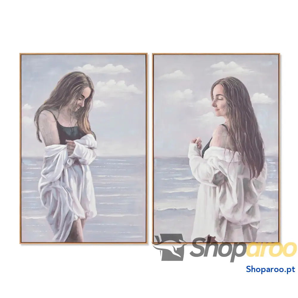 Pintura Home ESPRIT Mulher Mediterrâneo 80 x 3,5 120 cm (2 Unidades)