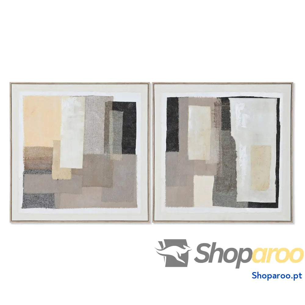 Pintura Home ESPRIT Preto Bege Juta poliestireno Abstrato Urbana 82 x 3,8 cm (2 Unidades)