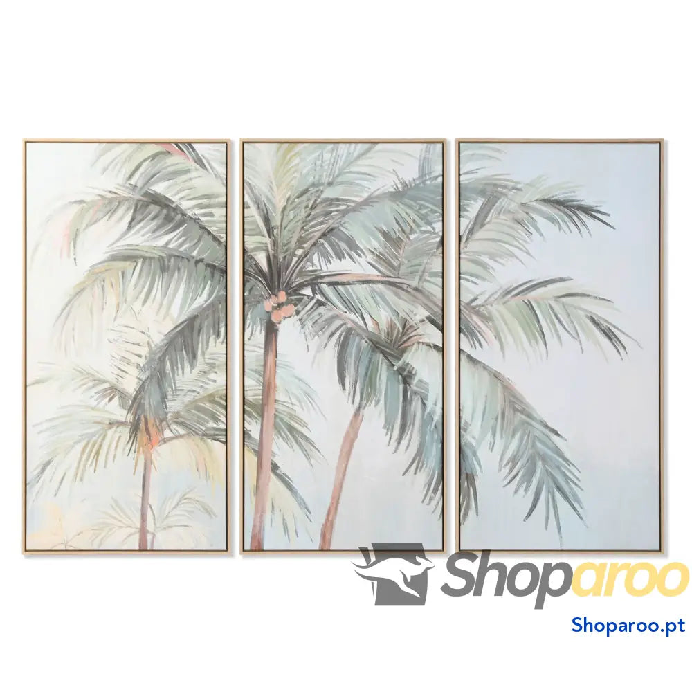 Pintura Home ESPRIT Verde Palmeiras Tropical 180 x 4 120 cm (3 Peças)