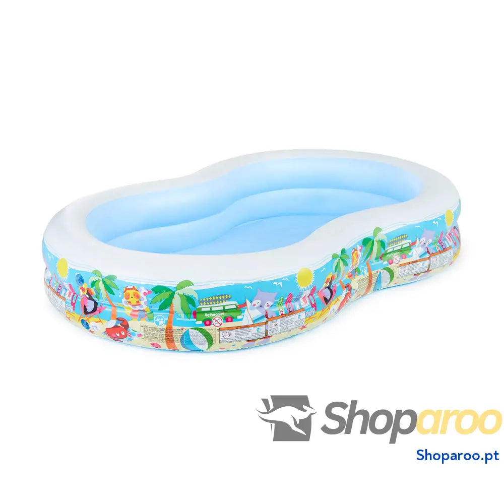 Piscina insuflável Intex Grande design oceânico 305 x 183 56 cm 1050 litros 3 câmaras de ar tampão drenagem vinil