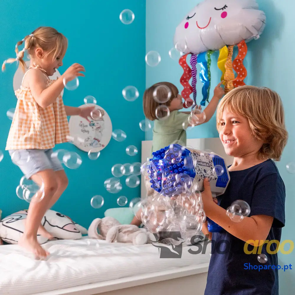 Pistola de Bolas Sabão Gigantes com LED para Festas e Diversão