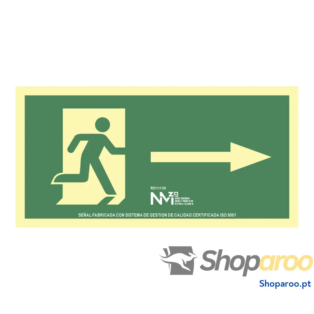 Placa Normaluz Evacuación flecha derecha PVC 32 x 16 cm