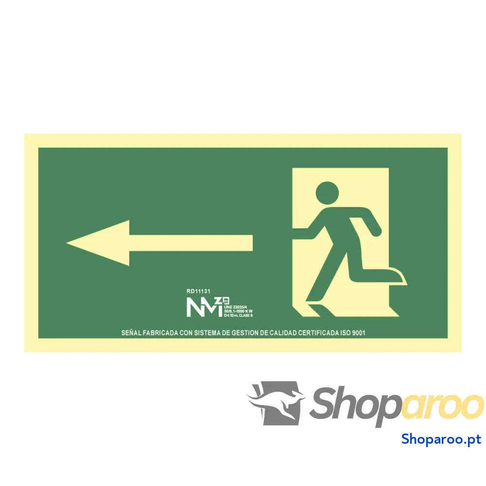 Placa Normaluz Evacuación flecha izquierda PVC 32 x 16 cm