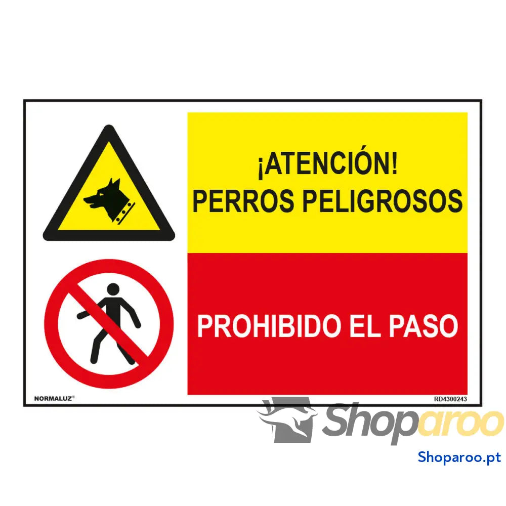 Placa Normaluz Perros Peligrosos / Prohibido El Paso 60 x 40 cm