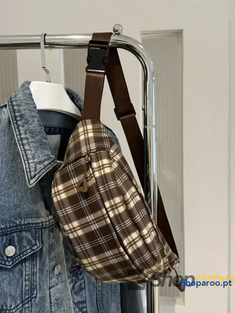 Plaid Adjustable Strap Crossbody Bag