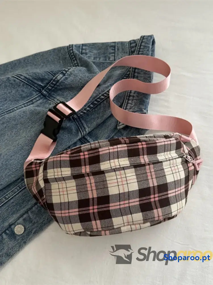 Plaid Adjustable Strap Crossbody Bag