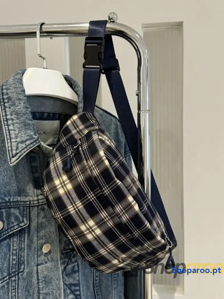 Plaid Adjustable Strap Crossbody Bag