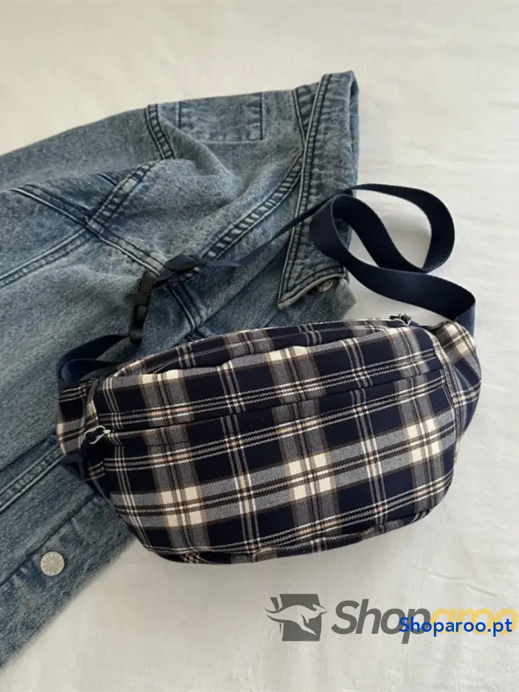 Plaid Adjustable Strap Crossbody Bag