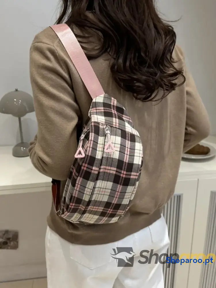 Plaid Adjustable Strap Crossbody Bag