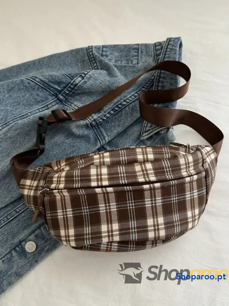 Plaid Adjustable Strap Crossbody Bag