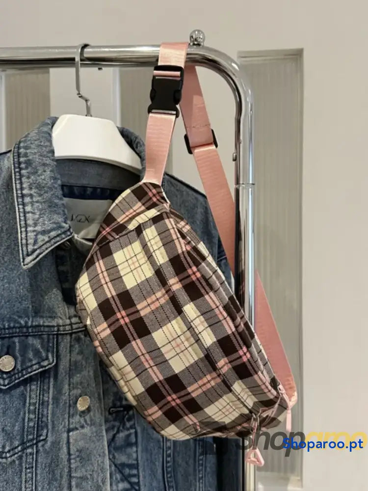 Plaid Adjustable Strap Crossbody Bag
