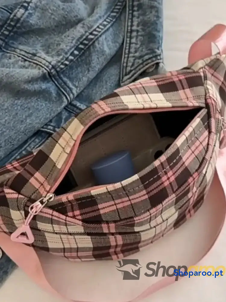 Plaid Adjustable Strap Crossbody Bag