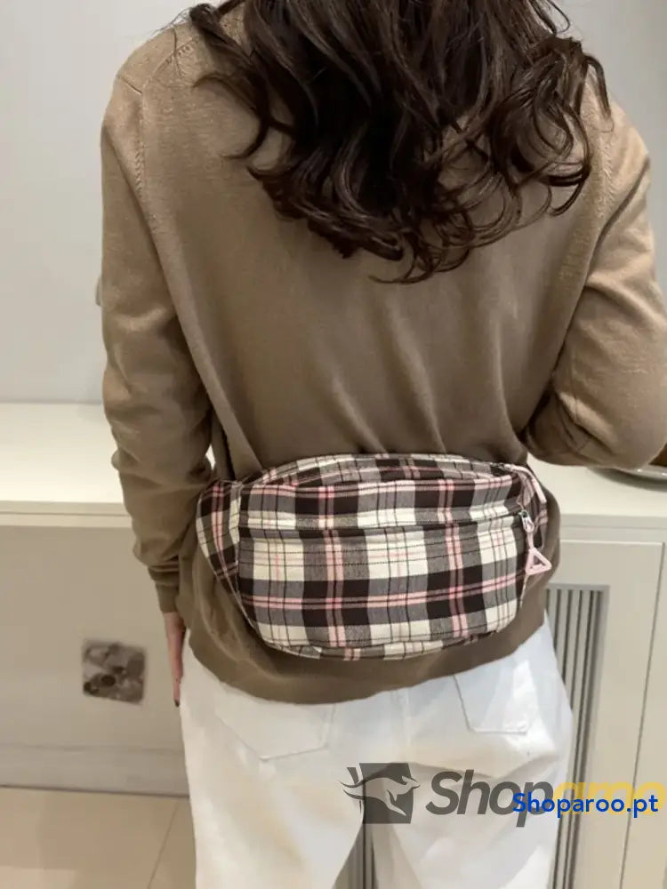 Plaid Adjustable Strap Crossbody Bag