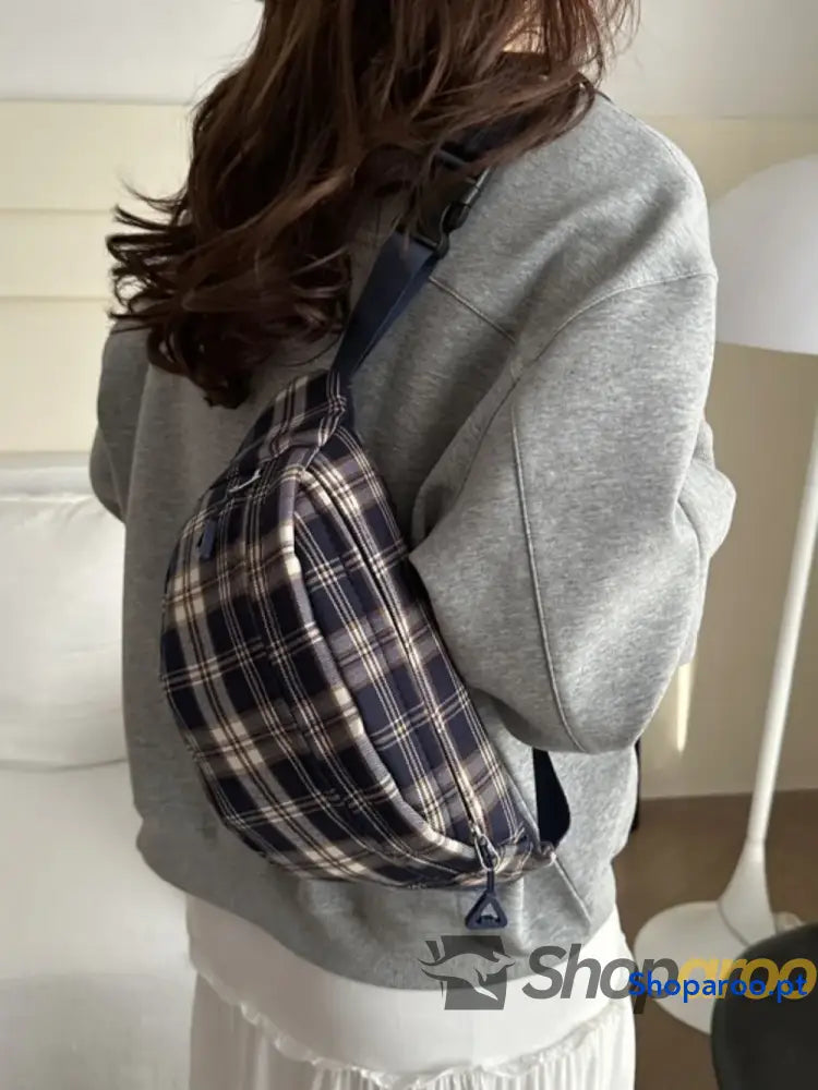 Plaid Adjustable Strap Crossbody Bag