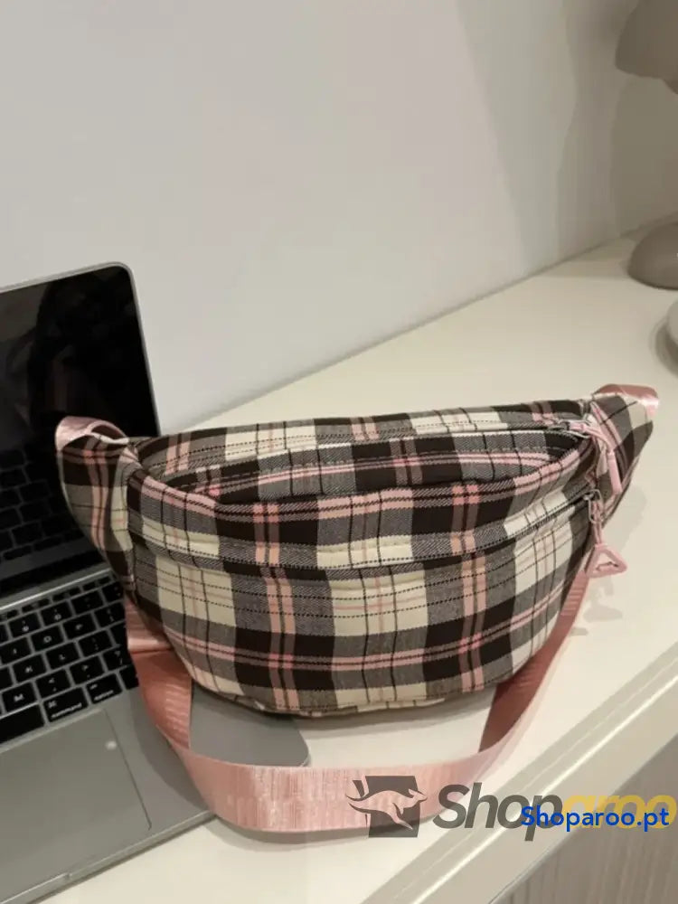 Plaid Adjustable Strap Crossbody Bag