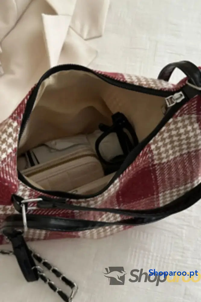 Plaid Adjustable Strap Handbag
