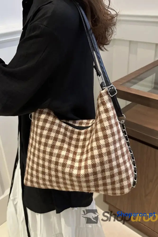 Plaid Adjustable Strap Handbag