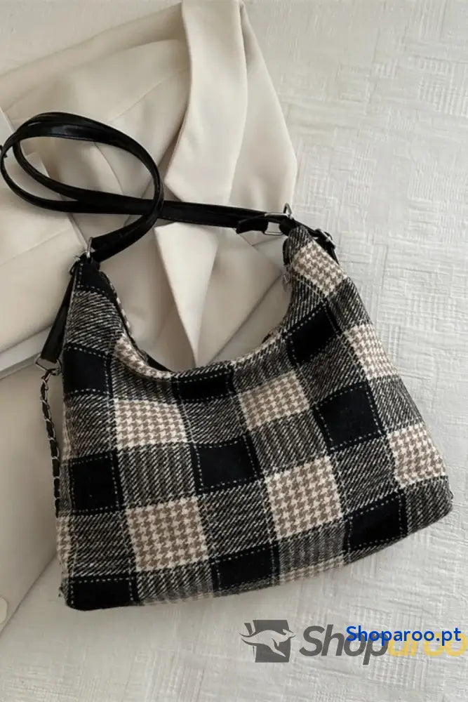 Plaid Adjustable Strap Handbag