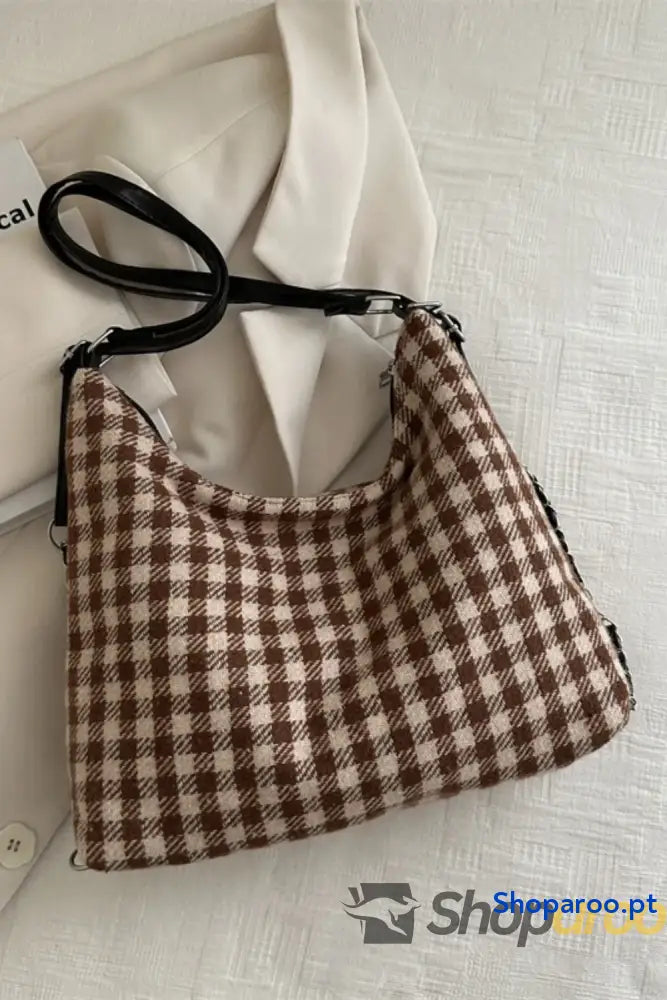 Plaid Adjustable Strap Handbag