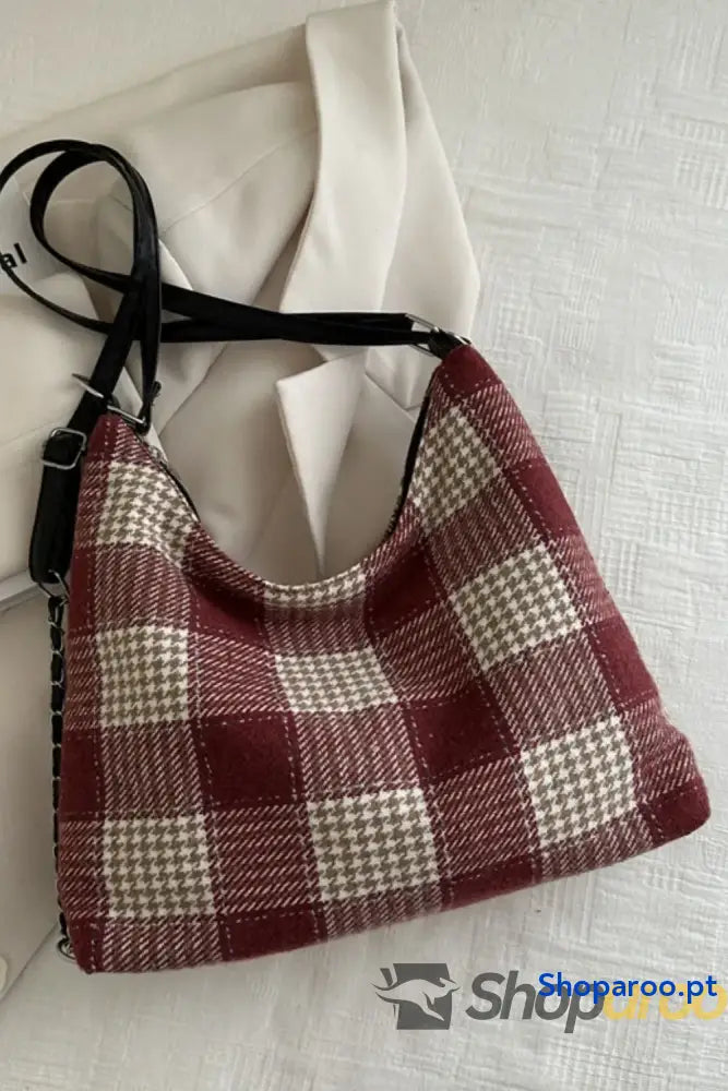 Plaid Adjustable Strap Handbag