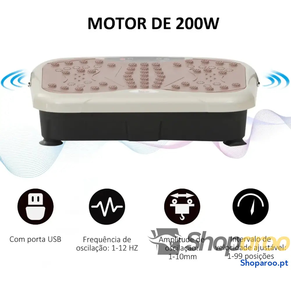 Plataforma de Vibração com Bandas Elásticas para Fitness 200W 120kg