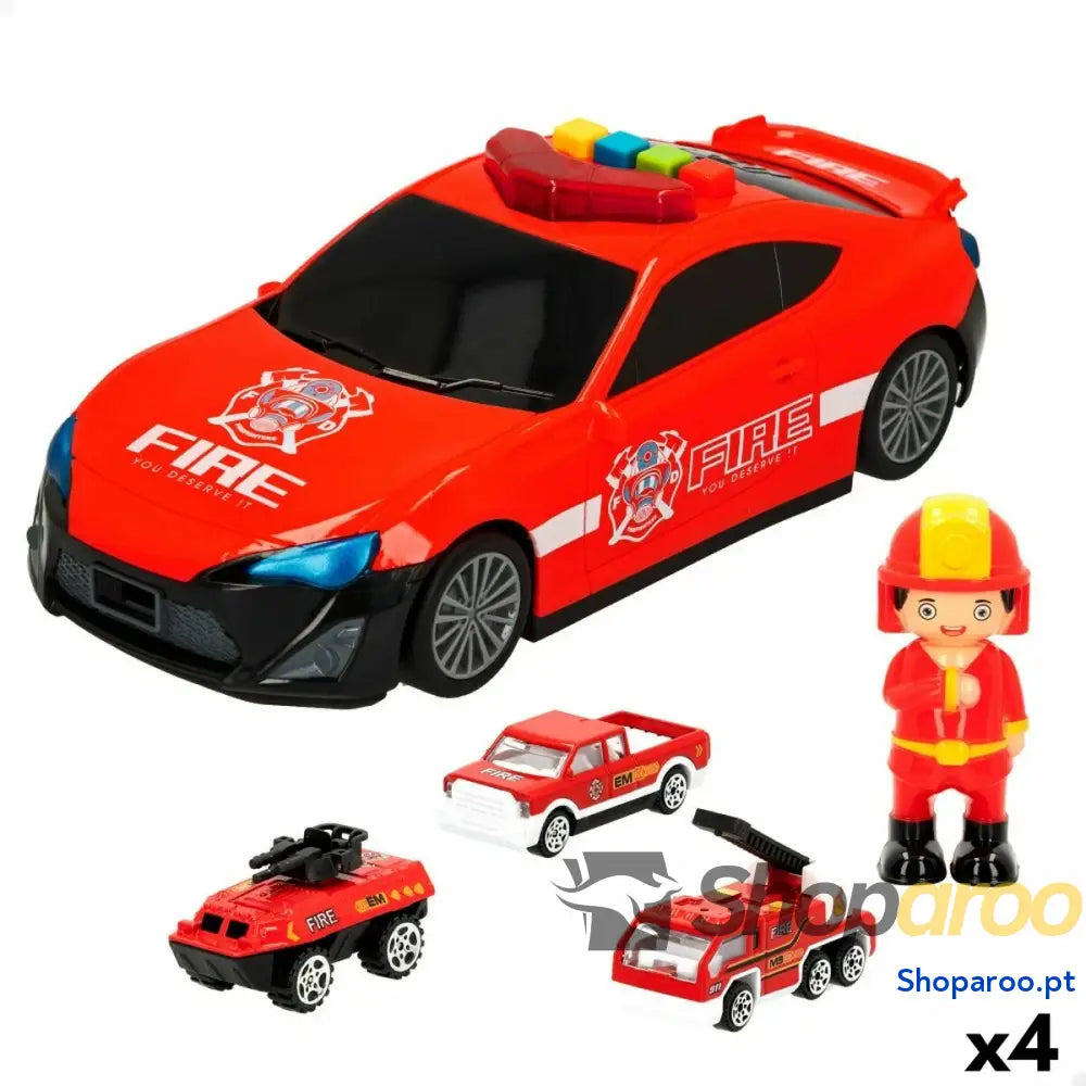 Playset de Veículos Speed & Go 30 x 9,5 13 cm Bombeiro Leve Som 4 Unidades