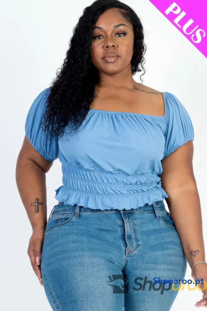 Blusa plus size de malha canelada com manga abalonada Cloud