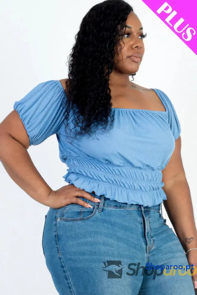 Blusa plus size de malha canelada com manga abalonada Cloud