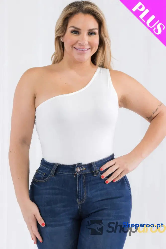 Body Plus Size Elegante de Um Ombro Só Branco