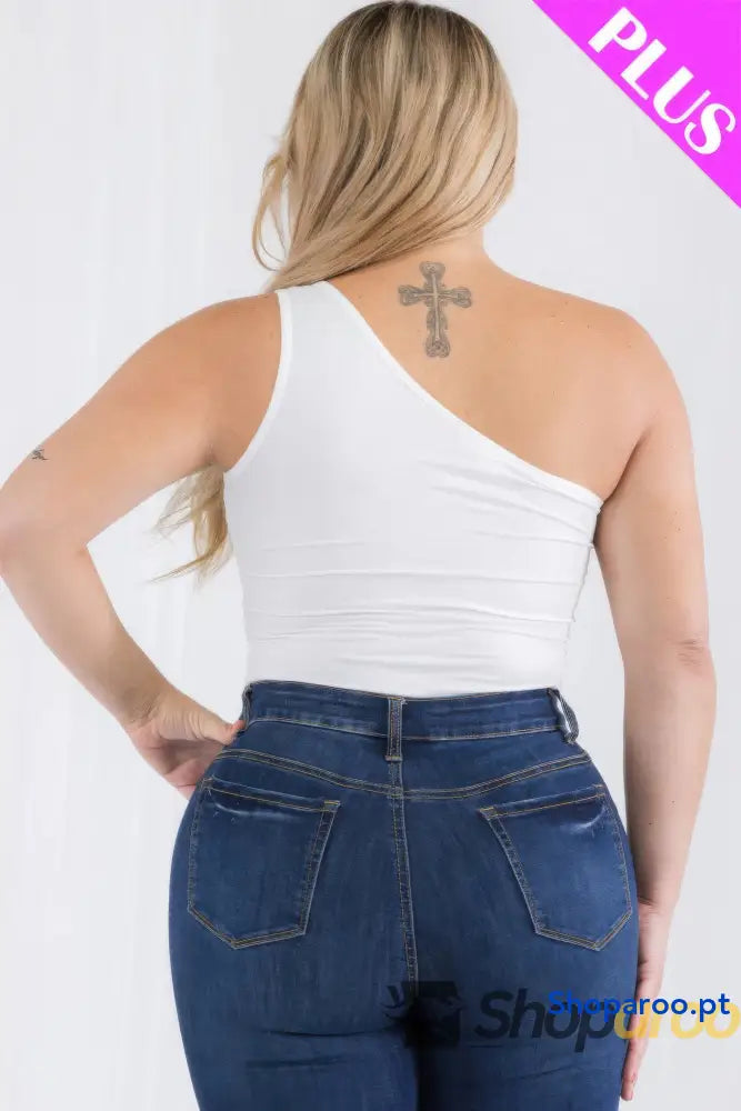 Body Plus Size Elegante de Um Ombro Só Branco
