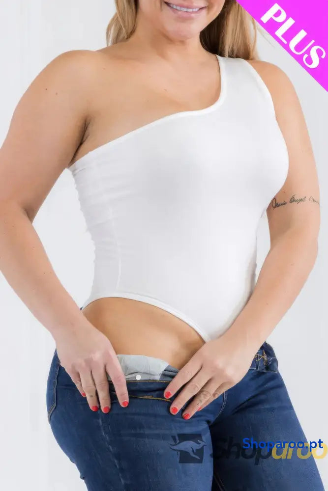 Body Plus Size Elegante de Um Ombro Só Branco